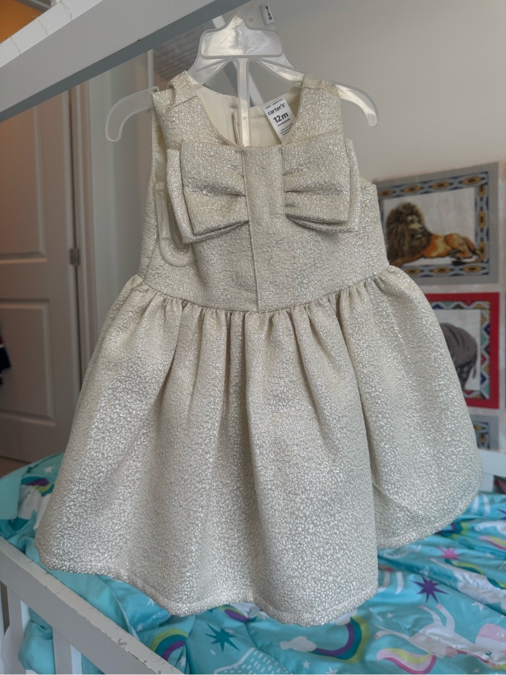 Carter's Shimmery Cream Bow Holiday Dress